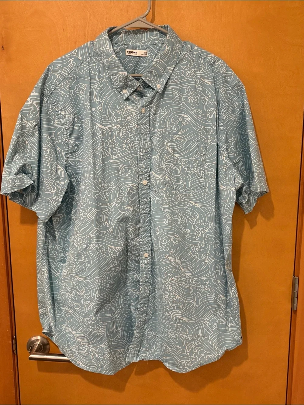 Sonoma Short-Sleeve Button-Up Shirt in Light Blue Wave Print 2XB mens